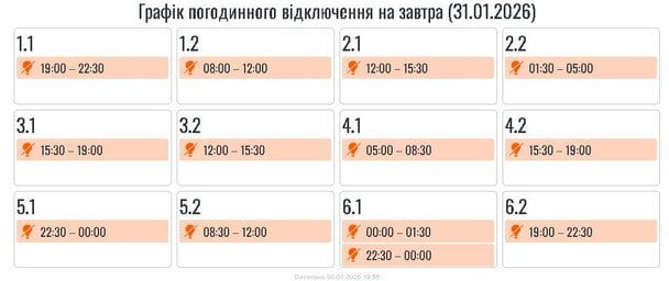 График отключения света на Прикарпатье 31 января