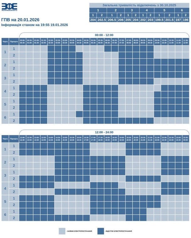 Графік відключення світла у Волинській області / © скриншот