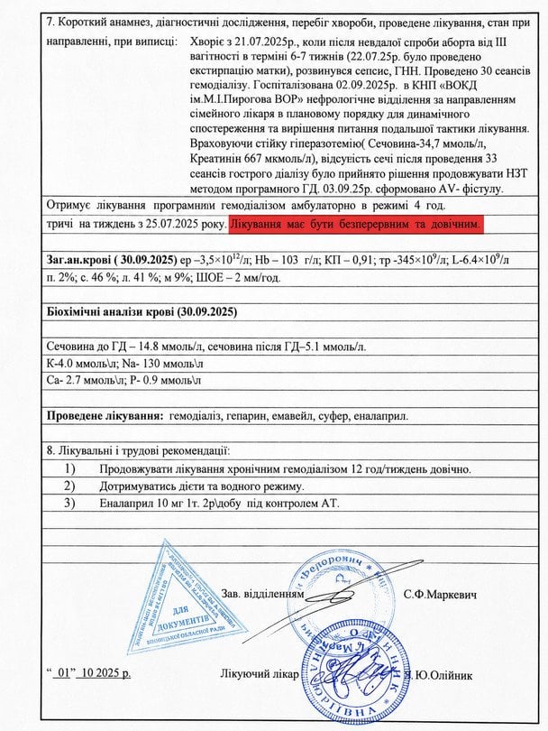 Тепер лікування Лілії має бути безперервним і довичним