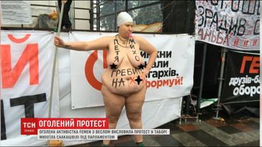 Обнаженная активиста "Фемен" посетила палаточный городок