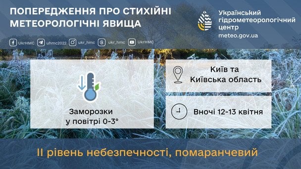 Попередження про заморозки на Київщині 12-13 квітня / © Укргідрометцентр