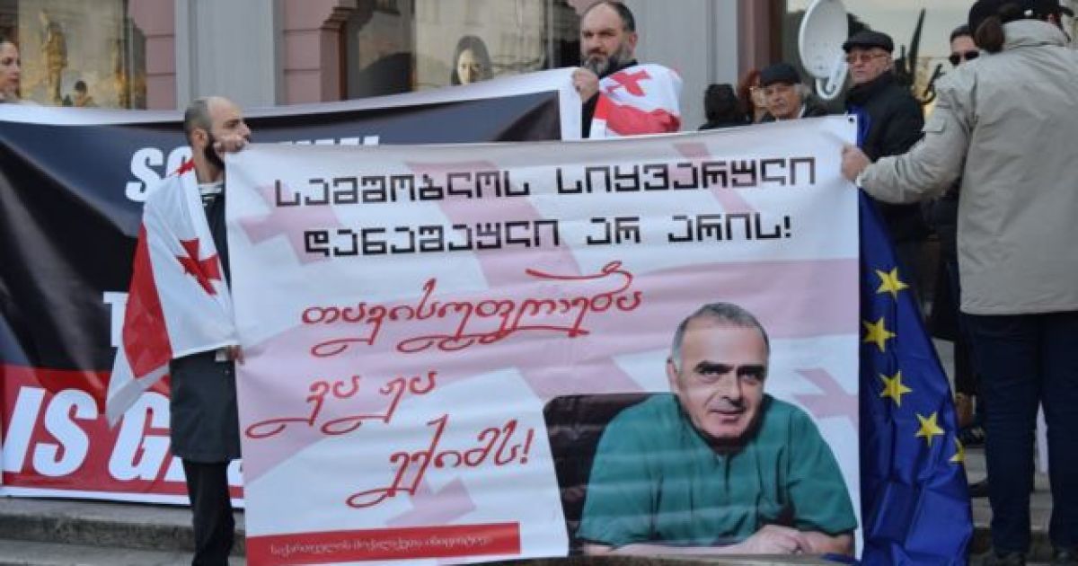Акция в Тбилиси в поддержку Гаприндашвили. Надпись на плакате: "Любовь к родине - не преступление! Свободу доктору Рыч!"