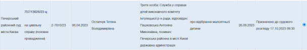 Скриншот со страницы сайта "Судебная власть Украины". Завтра в Киеве суд начнет решать судьбу мальчика из землянки.