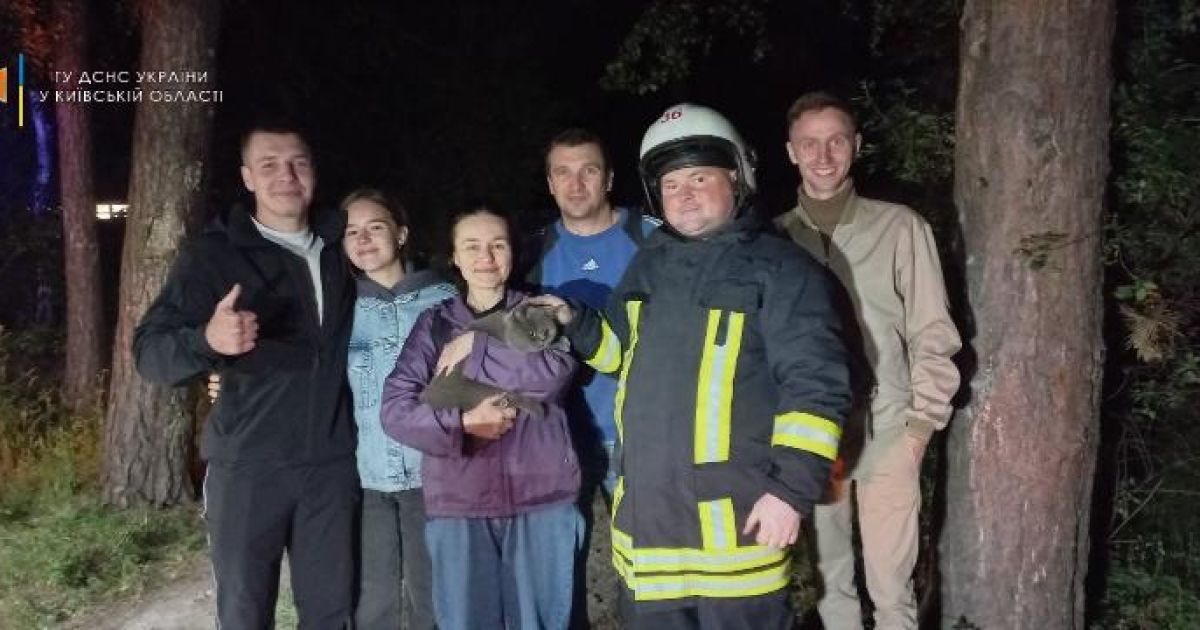 На Киевщине спасатели снимали с дерева женщину, которая полезла туда за котом (фото)