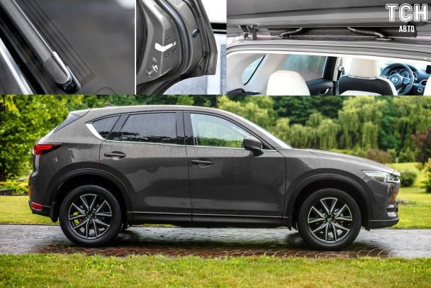 У нової CX-5 передні стійки з низькою турбулентністю, покращене ущільнення у верхній частині скла, противага на задньому підрамнику, нове ущільнення з хромованим деталей, звукопоглинаюча вставка між заднім сидінням і шторкою багажника, оббивка пластикової захисту знизу. Так-так, вони наклеїли шумку навіть на аеродинамічні щитки, що закривають днище! / © Фото Єршової Олександри