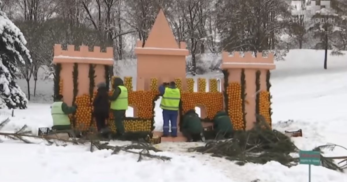 В Киеве на Певческом поле строят инсталляцию из 120 тонн цитрусовых