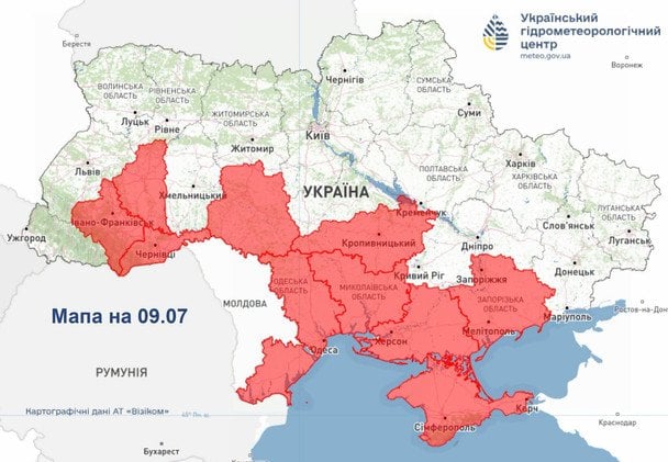 Фахівці попереджають про пожежну небезпеку у кількох областях України 9 липня / © Укргідрометцентр
