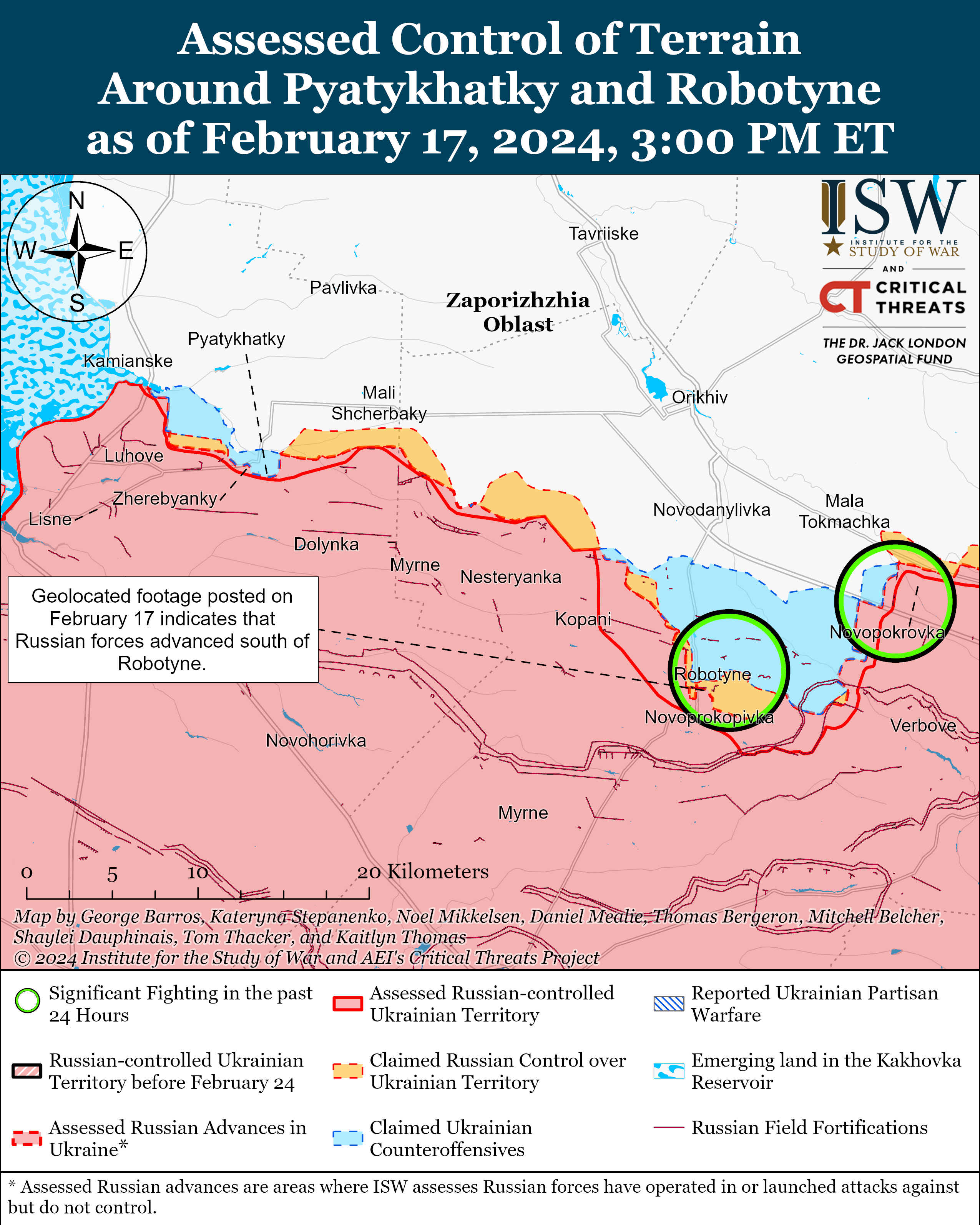 Мапа бойових дій на Запорізькому напрямку. ФОТО: ISW / © 