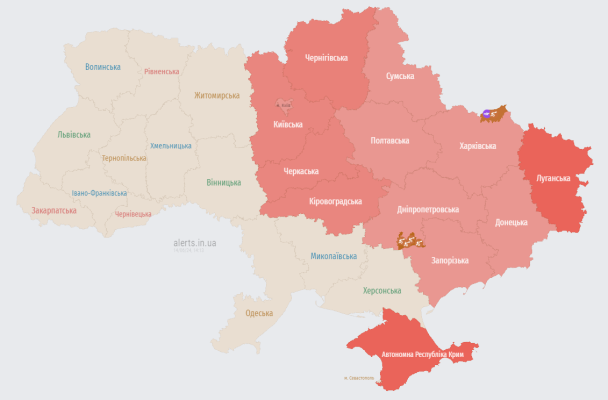 Карта тревог по состоянию на 14 июня 14:10 / © alerts.in.ua