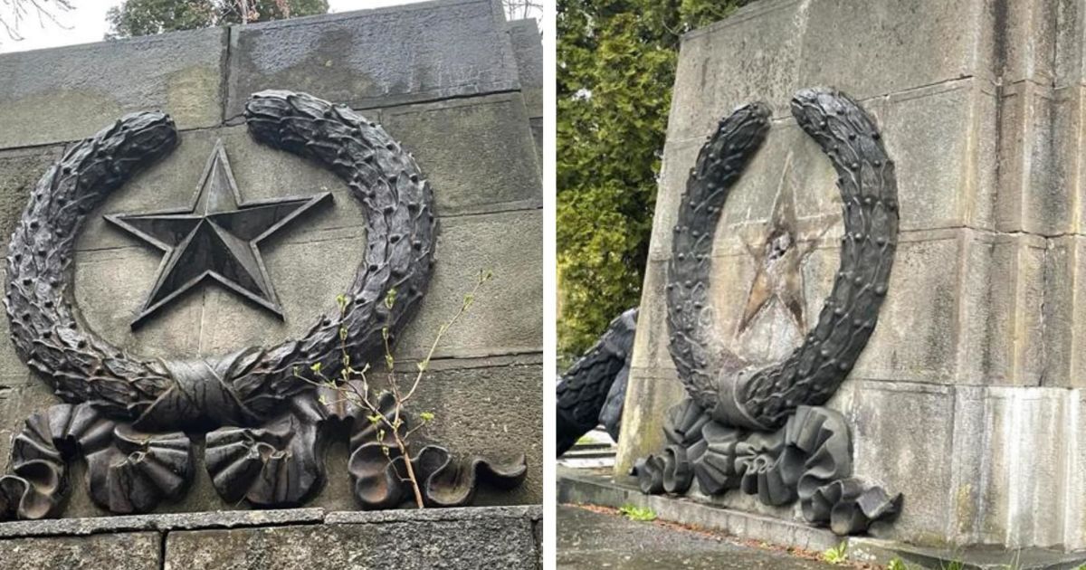 У Львові демонтували радянську символіку на Пагорбі Слави
