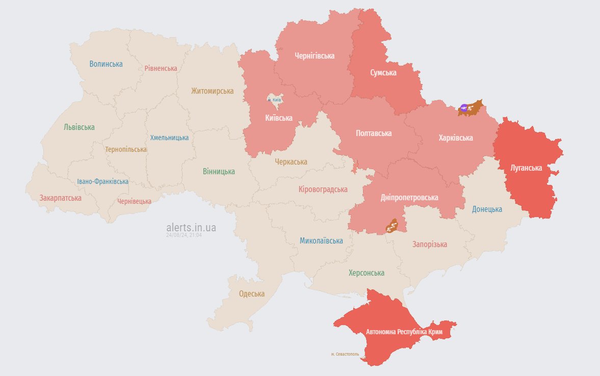 Повітряна тривога в Україні / Фото: alerts.in.ua / © 