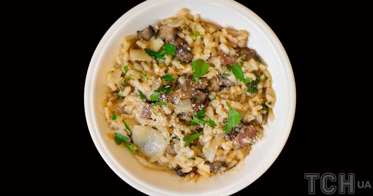 Запечений різотто з куркою та грибами