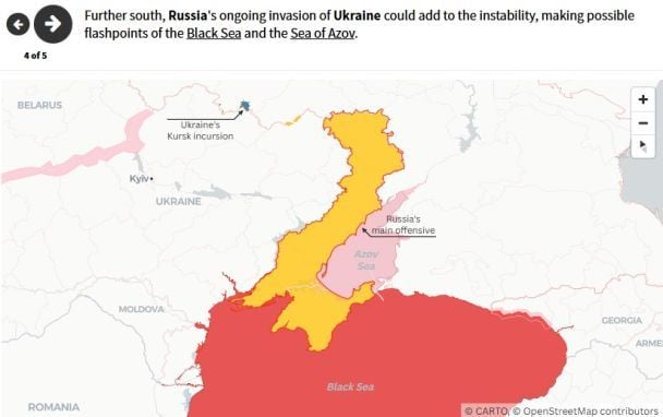 La continua incursione della Russia in Ucraina potrebbe aumentare l'instabilità creando potenziali focolai nel Mar Nero e nel Mar d'Azov. / © newsweek.com