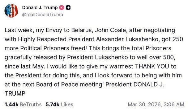 Допис Дональда Трмпа у соцмережі Truth Social / © скриншот