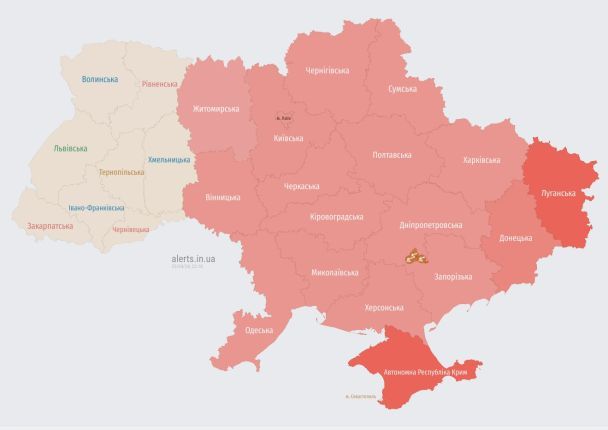 Карта повітряних тривог станом на 22:17
