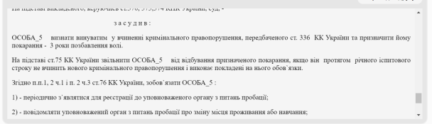 Вирок суду / © Єдиний державний реєстр судових рішень