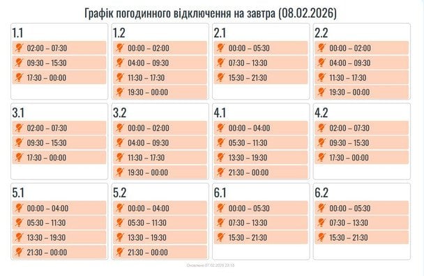 Графік відключення світла на Прикарпатті 8 лютого