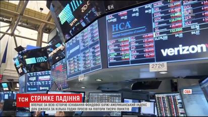 Історичне падіння: американський індекс Доу-Джонса просів на півтори тисячі пунктів