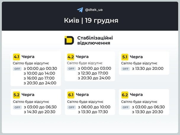 Оновлені графіки відключень для Києва / © ДТЕК