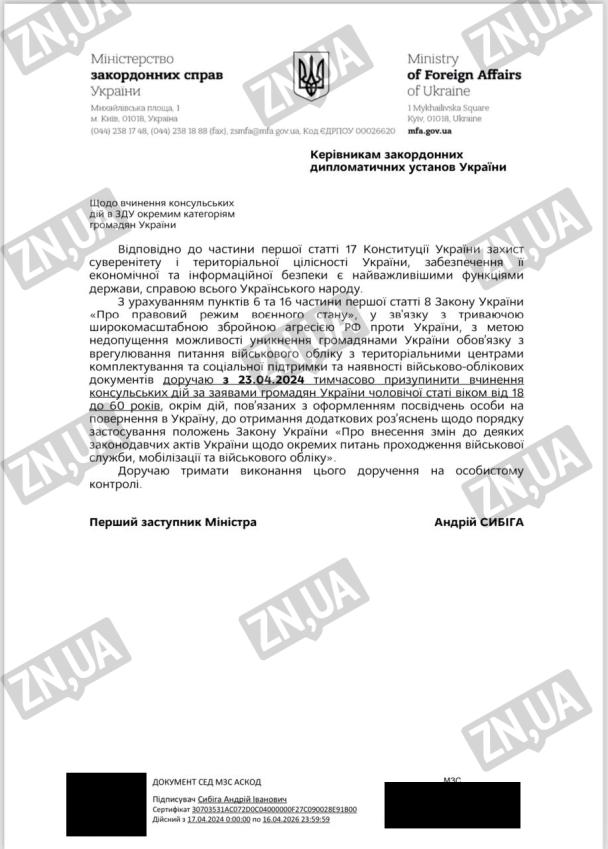 Всі консульства України припиняють надання послуг чоловікам призовного віку Фото: zn.ua / © 