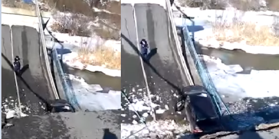 В России из-за грузовика обвалился автомобильный мост