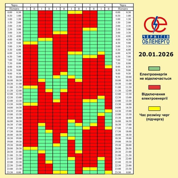 Графік відключення світла в Чернігівській області. / © соцмережі