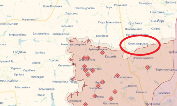 Російська окупаційна армія просунулася на двох напрямках на Донеччині. Фото: DeepState.