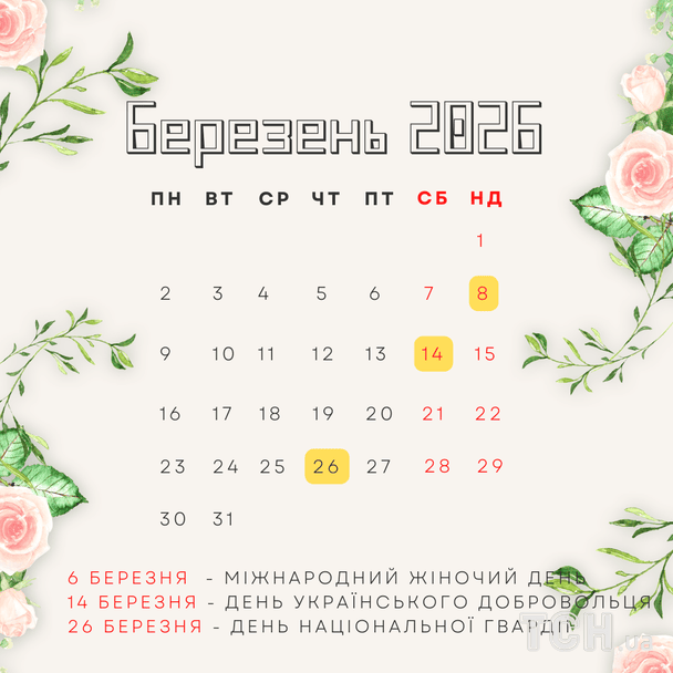 Календар свят на березень 2026 року / © ТСН