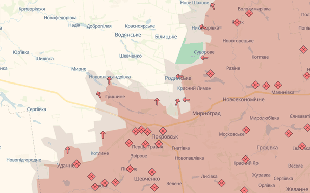 Окупанти просунулися поблизу Покровська та Мирнограда / © Deepstatemap