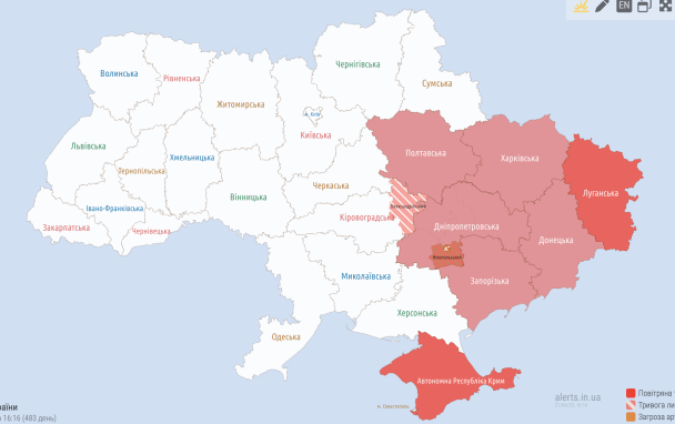 На сході України оголошена повітряна тривога – мапа.