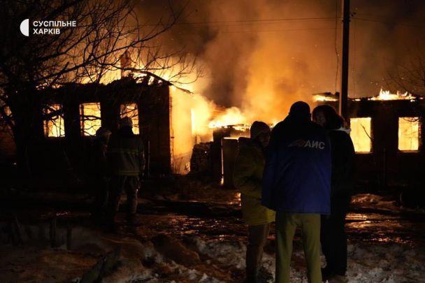 Пізно ввечері 9 лютого росіяни вдарили по Харкову БпЛА - влучили в АЗС. / © Суспільне