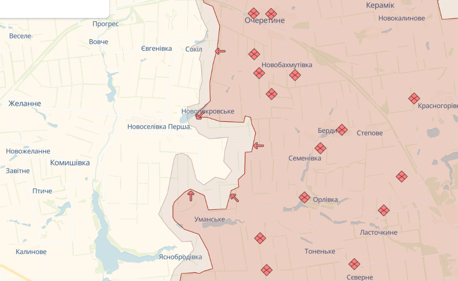 Окупанти мають просування на Донеччині. Карта DeepState. / © 