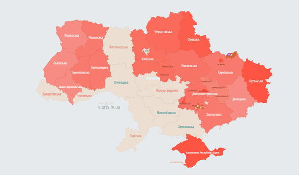Тривога в Україні станом на 22:50 9 липня / © alerts.in.ua