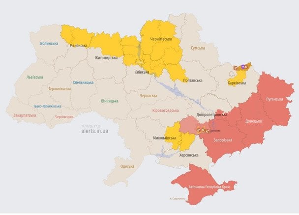 Карта повітряних тривог.  / © Фото з відкритих джерел
