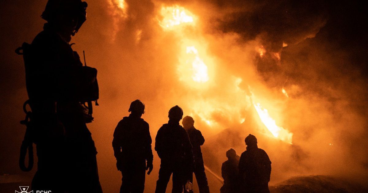 The aftermath of the Russian strike on an industrial facility in Poltava region. / Photo: SES