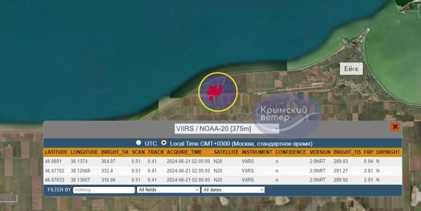 Місце пожежі після атаки на аеродром біля Єйська / Фото: "Крымский ветер"