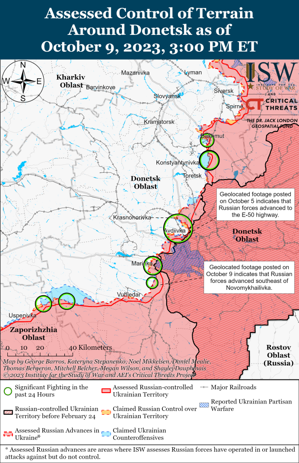 Ситуация в Донецкой области. Карта боев ISW.