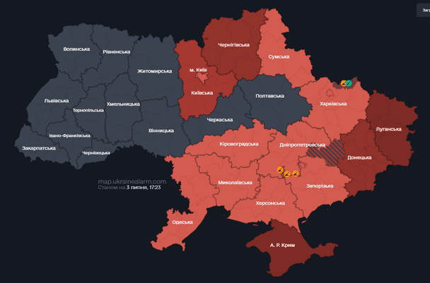 Карта повітряних тривог 3 липня