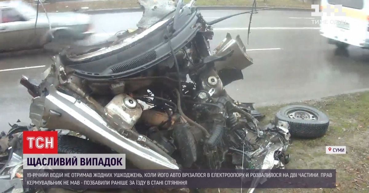 Чудом уцелел: в Сумах водитель легковушки выжил после ужасного ДТП (видео)