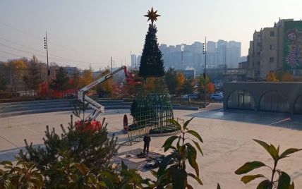 В Киеве начали устанавливать новогоднюю елку: фото