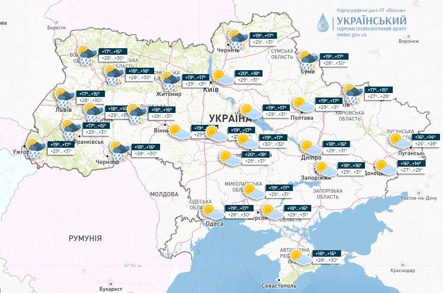 Прогноз погоди в Україні на п'ятницю, 23 червня / © Укргідрометцентр