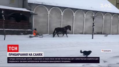 Новости Украины: во Львовской области коммунальщик устроил уборку снега на санях