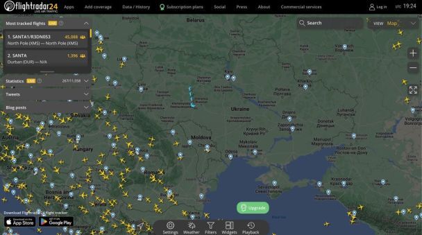 На мапі Flightradar24 замість символу літаків над Україною зображено оленів Санти / © Командування Повітряних Сил ЗСУ