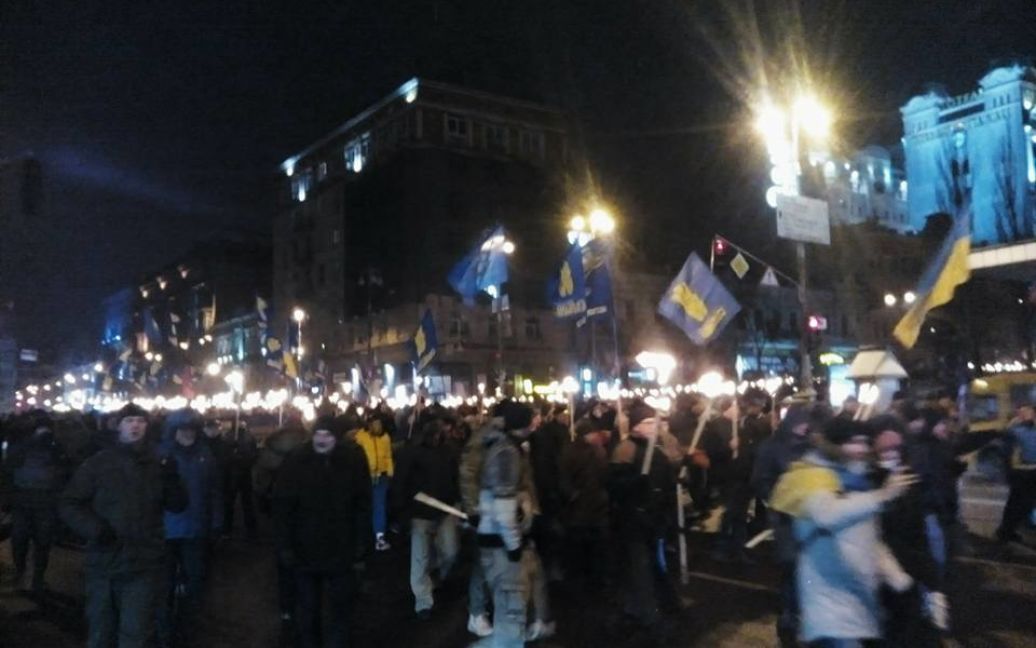 Смолоскипний марш рухається до Майдану Незалежності в Києві / © Facebook/ВО "Свобода"
