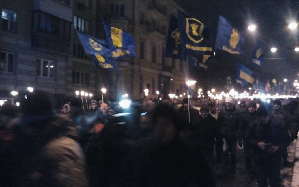 Смолоскипний марш рухається до Майдану Незалежності в Києві / © Facebook/ВО "Свобода"