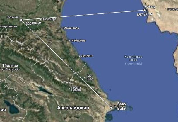Маршрут літака “Азербайджанських авіаліній”, який зазнав катастрофи / © 