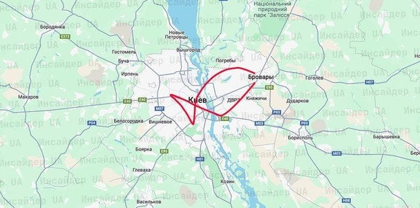 Рух дрона-розвідника над Києвом 3 липня 2025 року