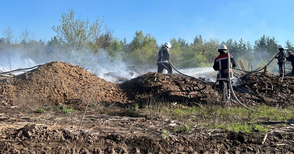 Загорання сухої трави поблизу КПП «Дитятки» у Зоні відчуження_2 / © Facebook/ ГСЧС Украины