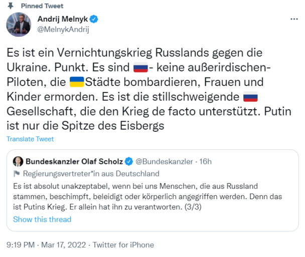 "Молчаливое российское общество поддерживает войну"