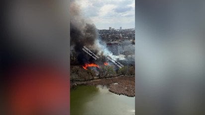 В Києві спалахнула пожежа: полум’я охопило траву біля водойм